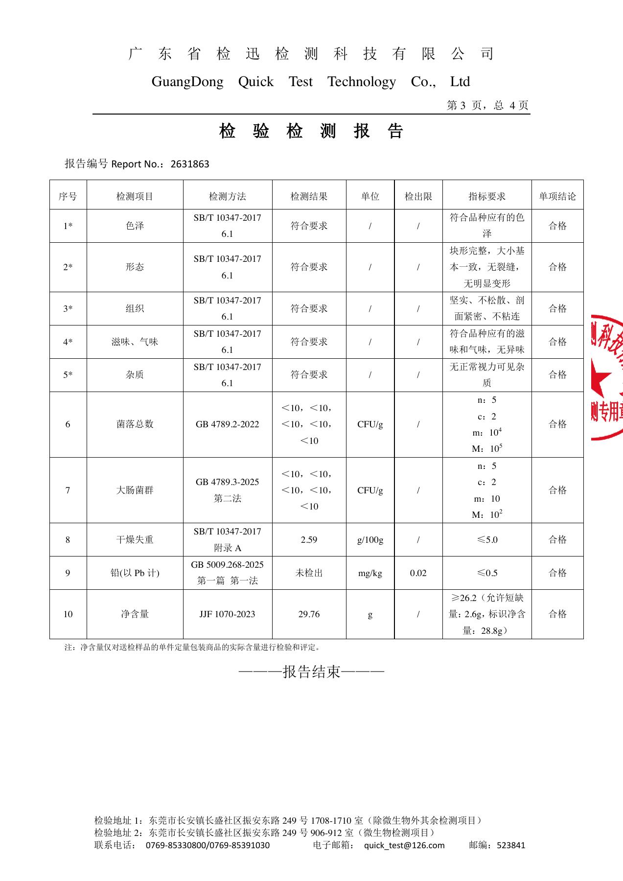 睡眠肽检测报告 2631863，第 3 页，共 4 页