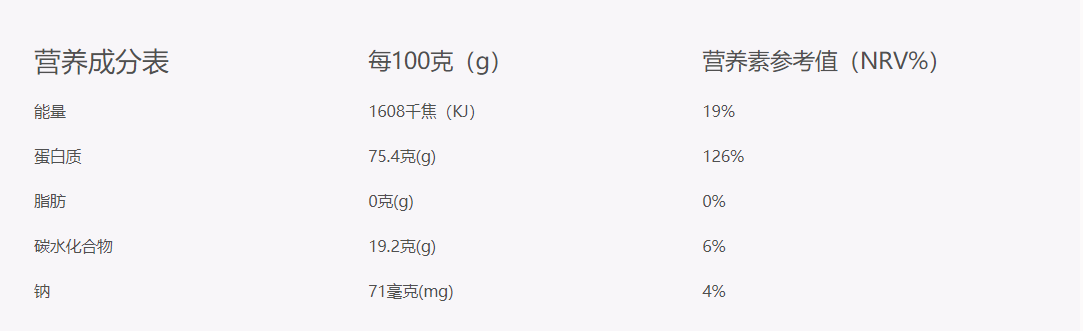 弹性胶原蛋白双肽固体饮营养成分表 弹性胶原蛋白双肽固体饮营养成分表